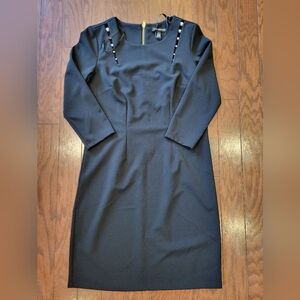 Nina Leonard Black 3/4 Sleeve Beaded Cut Out Zip Up Casual Dress Women's Small